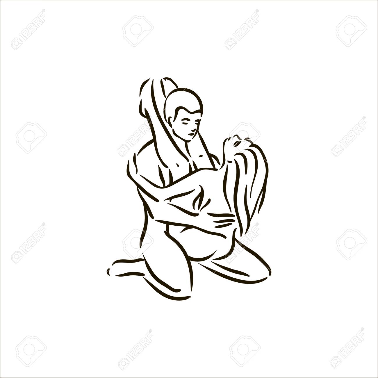 Vector Hand Drawn Kama Sutra Sex Pose Man And Woman In Love Illustration On White Background Royalty Free SVG, Cliparts, Vectors, And Stock Illustration