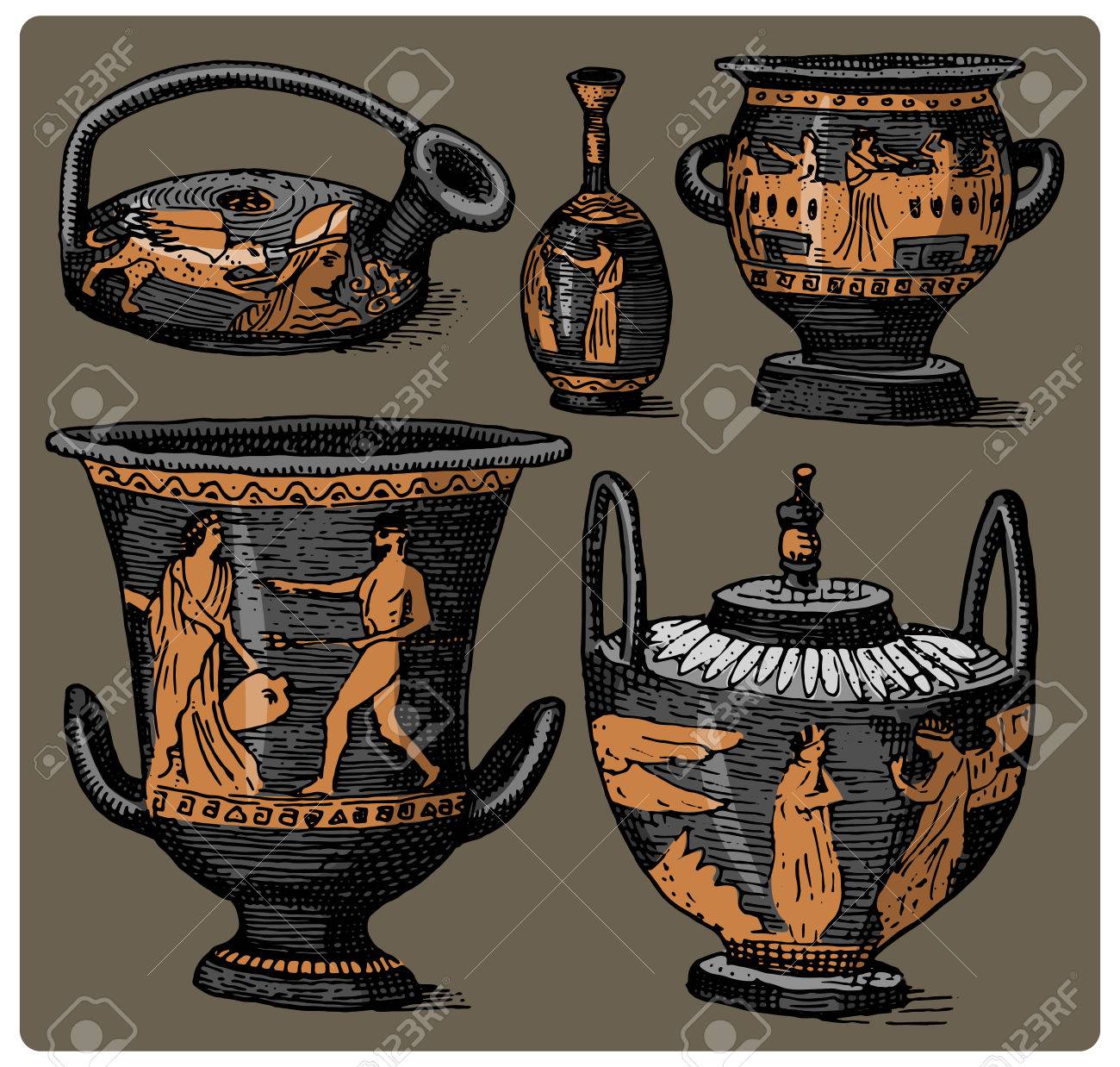 ギリシャ　壺　アンフォラ ギリシャの壺アンフォラ 26 cm、取っ手に蛇の模様、コリント美術