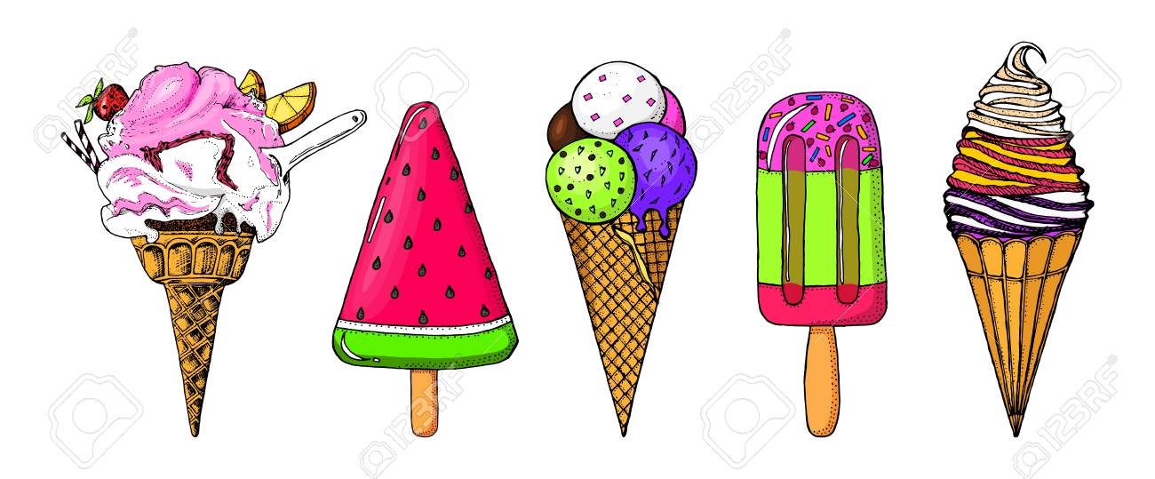 Realistic Sweet Ice Cream With Caramel And Waffle Cone Chocolate Royalty Free Cliparts Vectors And Stock Illustration Image