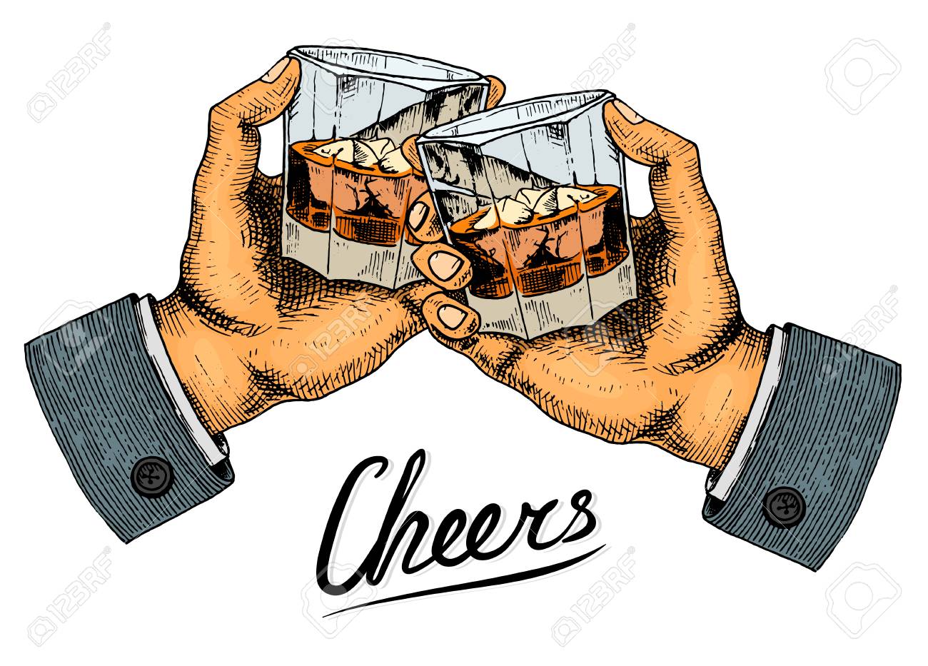 Vintage American whiskey badge. Alcoholic Label with calligraphic elements. Classic frame for poster banner. Glass with strong drink. Cheers toast. Hand drawn engraved sketch lettering for t-shirt. - 103065937 Vintage American whiskey badge. Alcoholic Label with calligraphic elements. Classic frame for poster banner. Glass with strong drink. Cheers toast. Hand drawn engraved sketch lettering for t-shirt. - 103065937