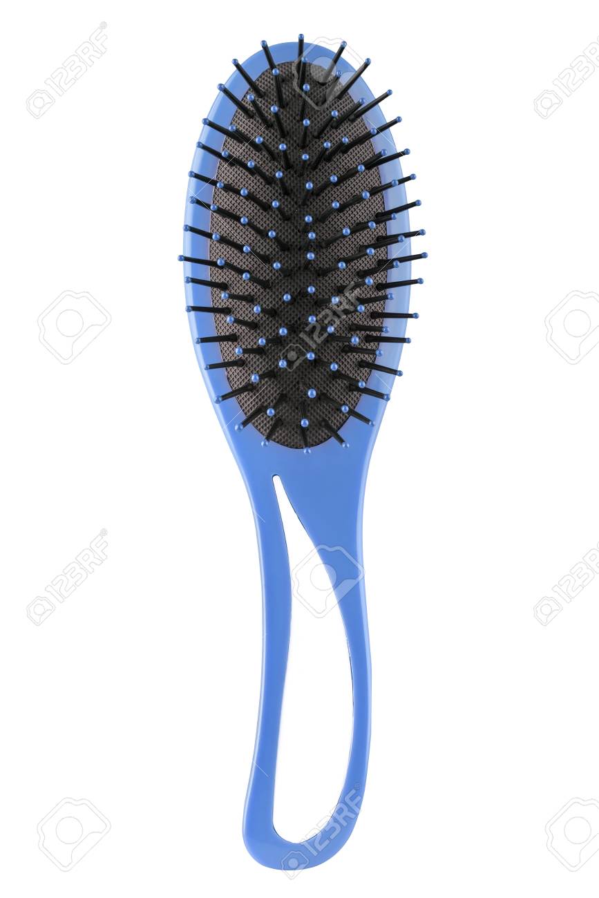 Blue Hair Comb Brush With Handle For All Hair Types Isolated
