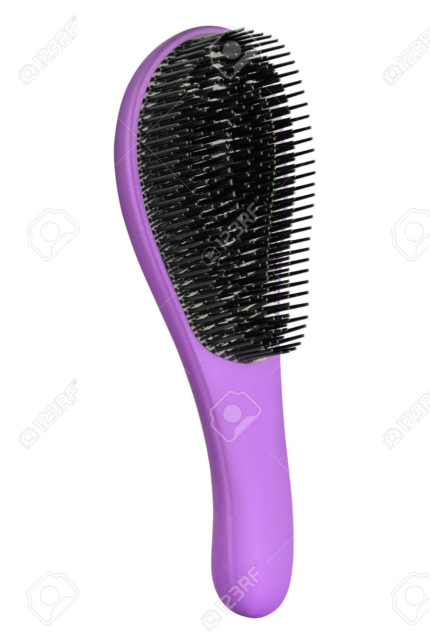Purple Hair Comb Brush With Handle For All Hair Types Isolated
