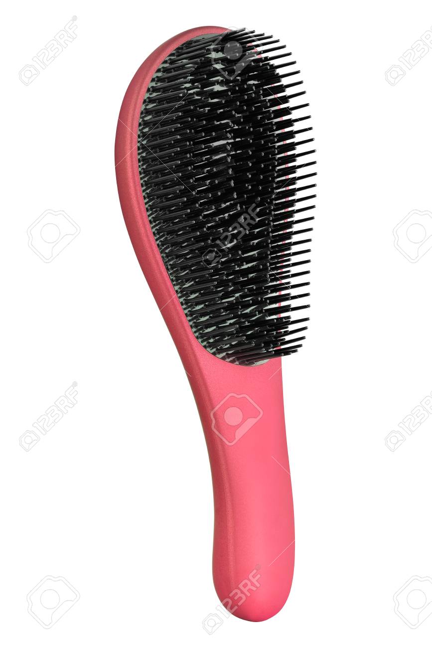 Red Hair Comb Brush With Handle For All Hair Types Isolated