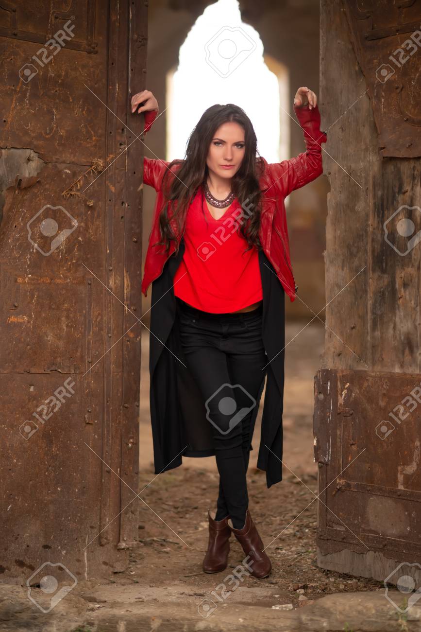 red and black skirt outfit