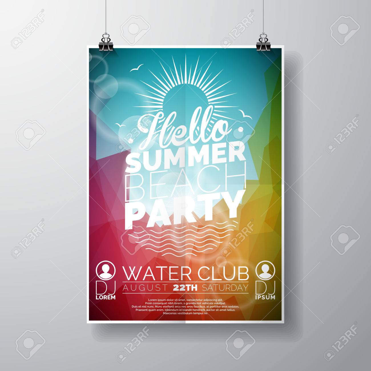 vector party flyer poster template on summer beach theme with flyer poster template
