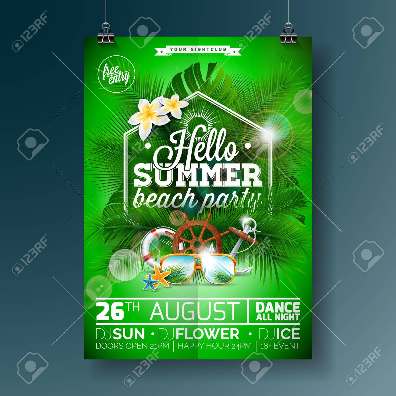 vector summer beach party flyer design with typographic design