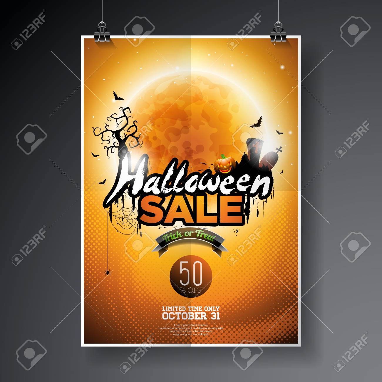 halloween sale vector poster template illustration with moon halloween sale flyer