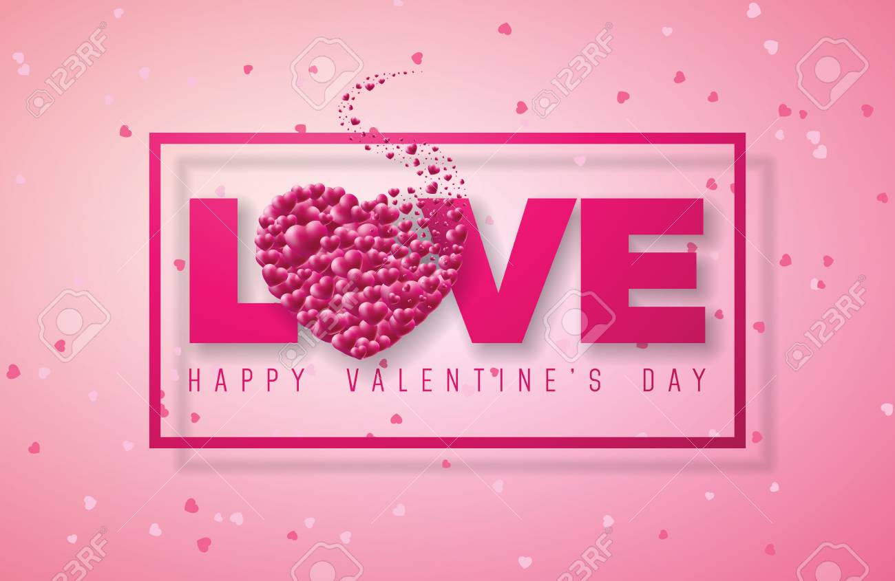 Projeto Do Dia Dos Namorados Com Balao De Coracao Vermelho E Carta De Amor Tipografia Em Fundo Rosa Brilhante Casamento Do Vetor E Ilustracao Romantica Do Tema Para O Cartao O Convite