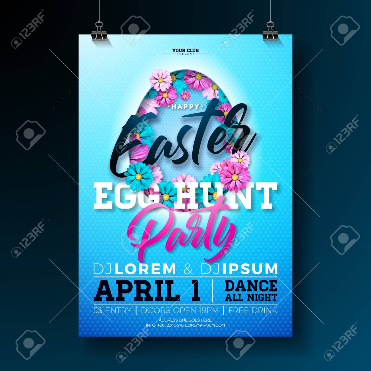 vector easter egg hunt party flyer illustration with flowers easter party flyer