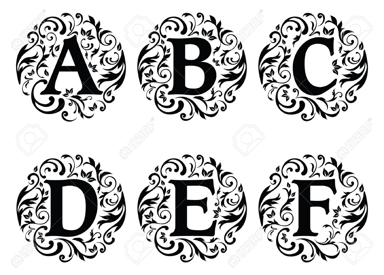 vector illustration of alphabet letters with ornaments isolated alphabet letter ornaments