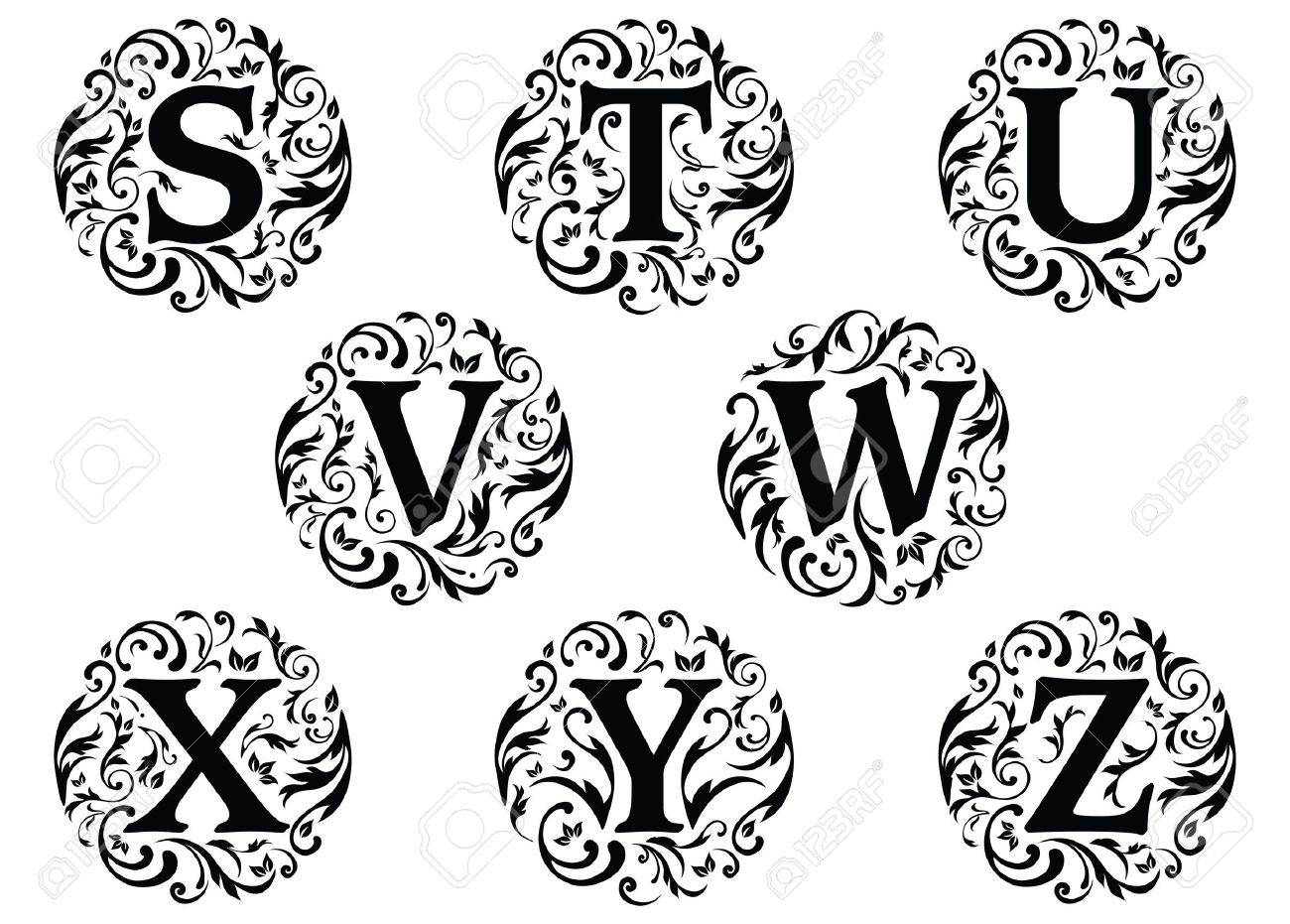 vector illustration of alphabet letters with ornaments isolated alphabet letter ornaments