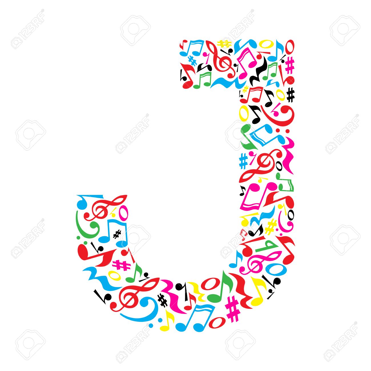 J letter made of colorful musical notes on white background. Alphabet for art school. Trendy font. Graphic decoration. - 57949676 J letter made of colorful musical notes on white background. Alphabet for art school. Trendy font. Graphic decoration. - 57949676