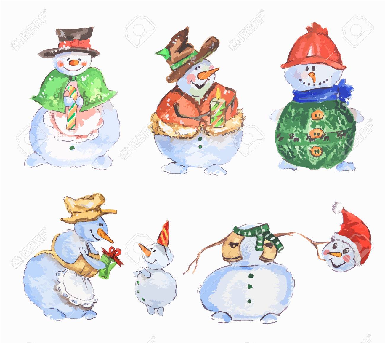 水彩の雪だるまを設定します かわいい面白い雪だるまを新年とクリスマスの装飾を設定します 漫画のキャラクターを分離しました のイラスト素材 ベクタ Image 水彩の雪だるまを設定します かわいい面白い雪だるまを新年とクリスマスの装飾を設定します 漫画のキャラクターを分離しました のイラスト素材 ベクタ Image