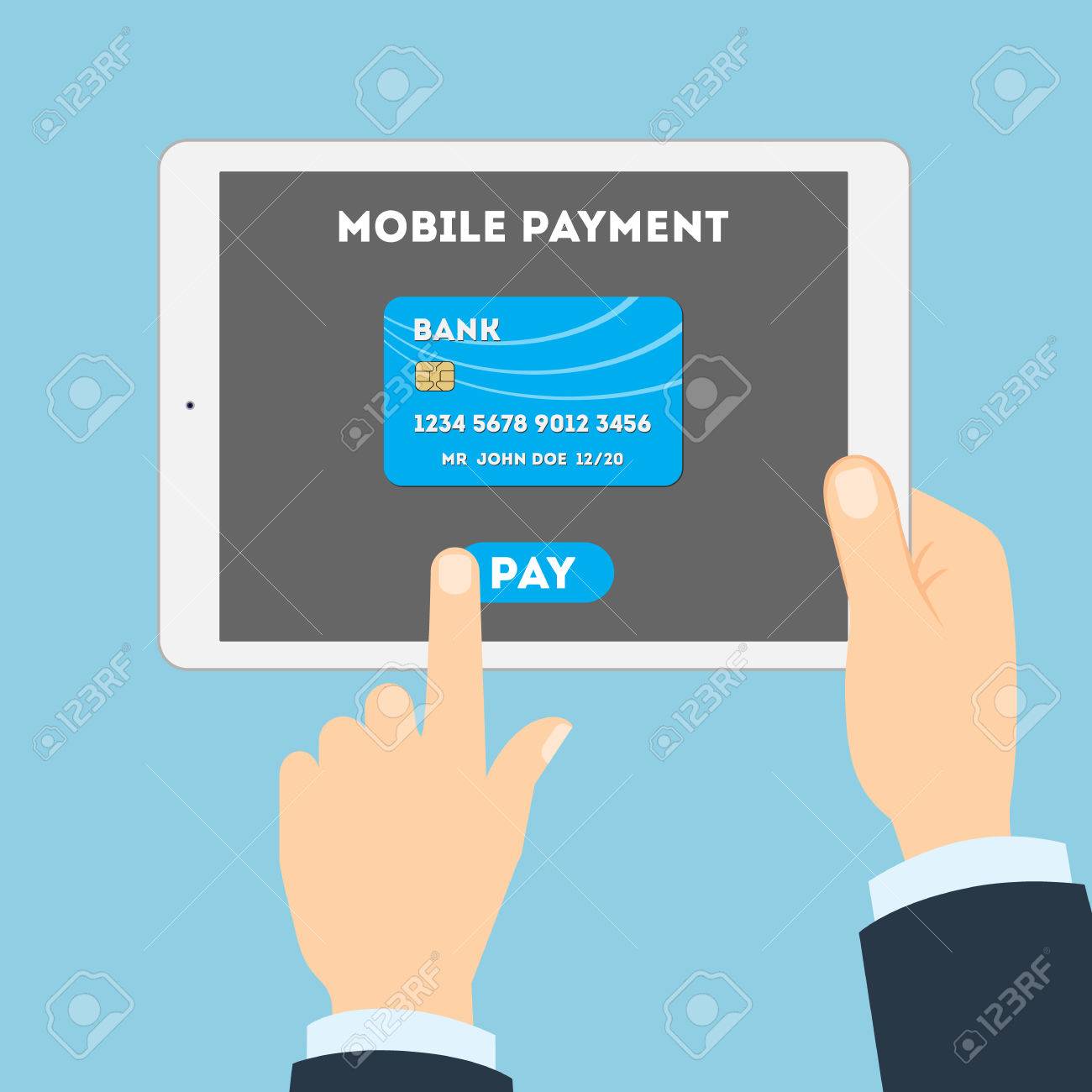 モバイル決済の概念 モバイルバン キングを簡単なトランザクション タブレットのクレジット カードです インターネットを通じてのお支払い のイラスト素材 ベクタ Image