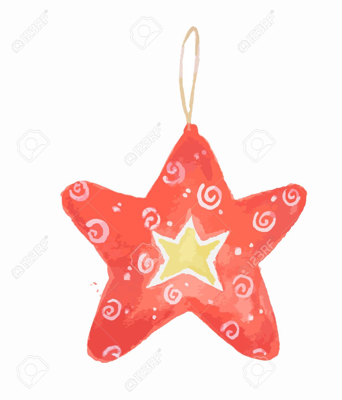 Stella Per Albero Di Natale.Vettoriale Giocattolo Di Natale Dell Annata Dell Acquerello Su Priorita Bassa Bianca Decorazione Per Albero Di Natale Stella Rossa Image 66027493