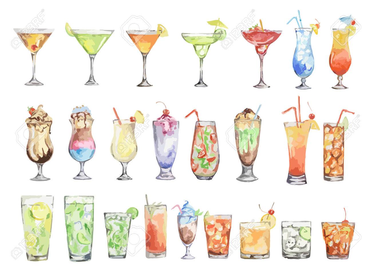 watercolor cocktails set. Isolated glasses with alcohol drinks on white background. - 65937663 watercolor cocktails set. Isolated glasses with alcohol drinks on white background. - 65937663