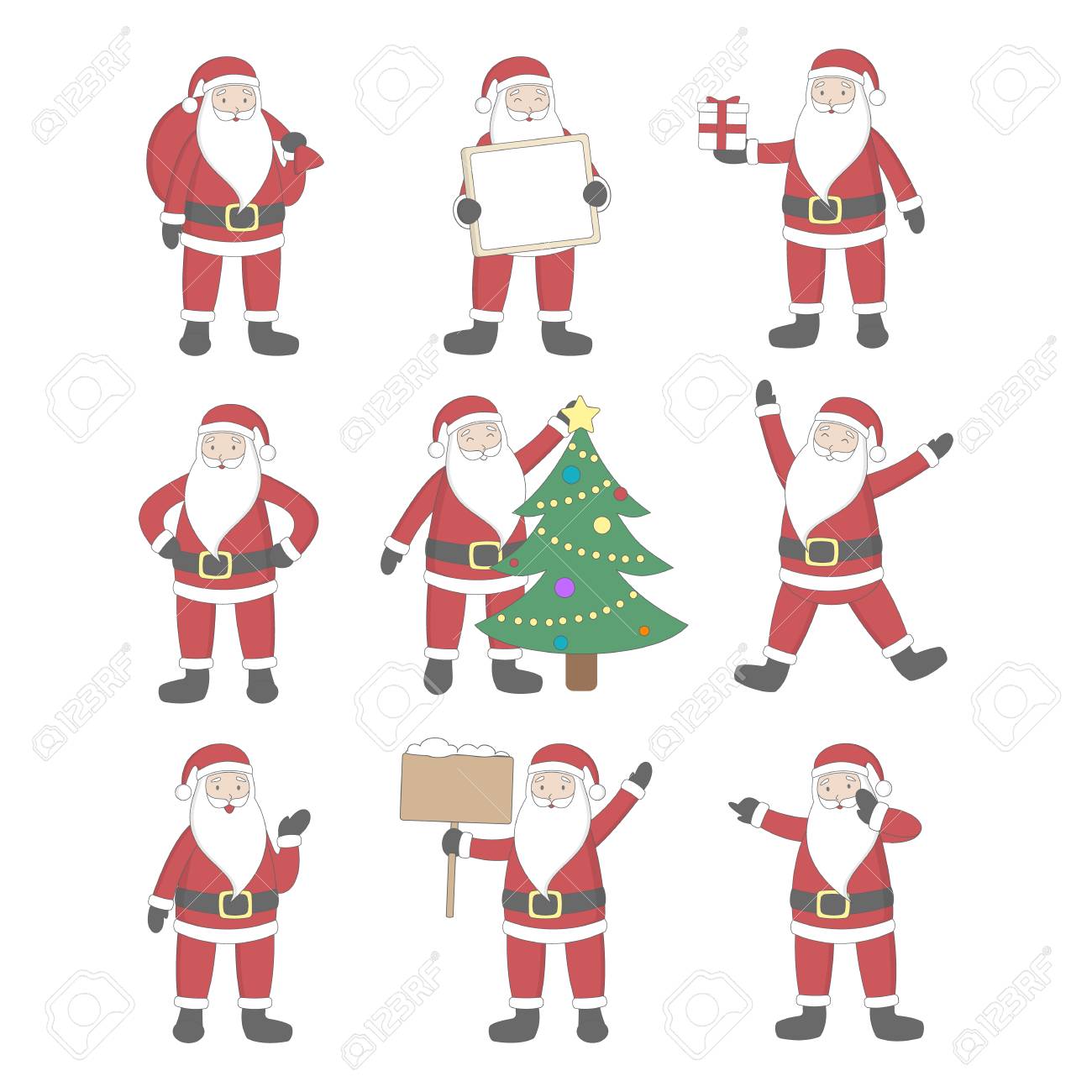 santa claus set happy smiling santa with gifts christmas tree pictures of merry christmas signs