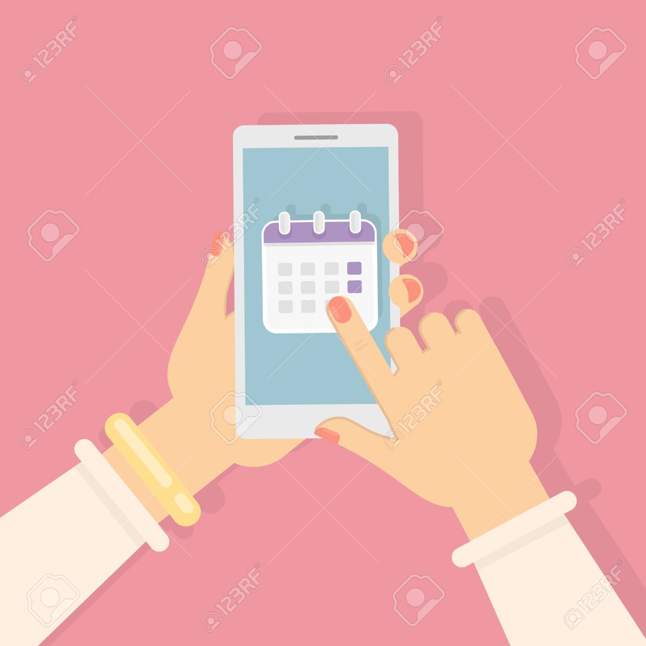 callendar in smartphone woman holds phone with callendar on callendar