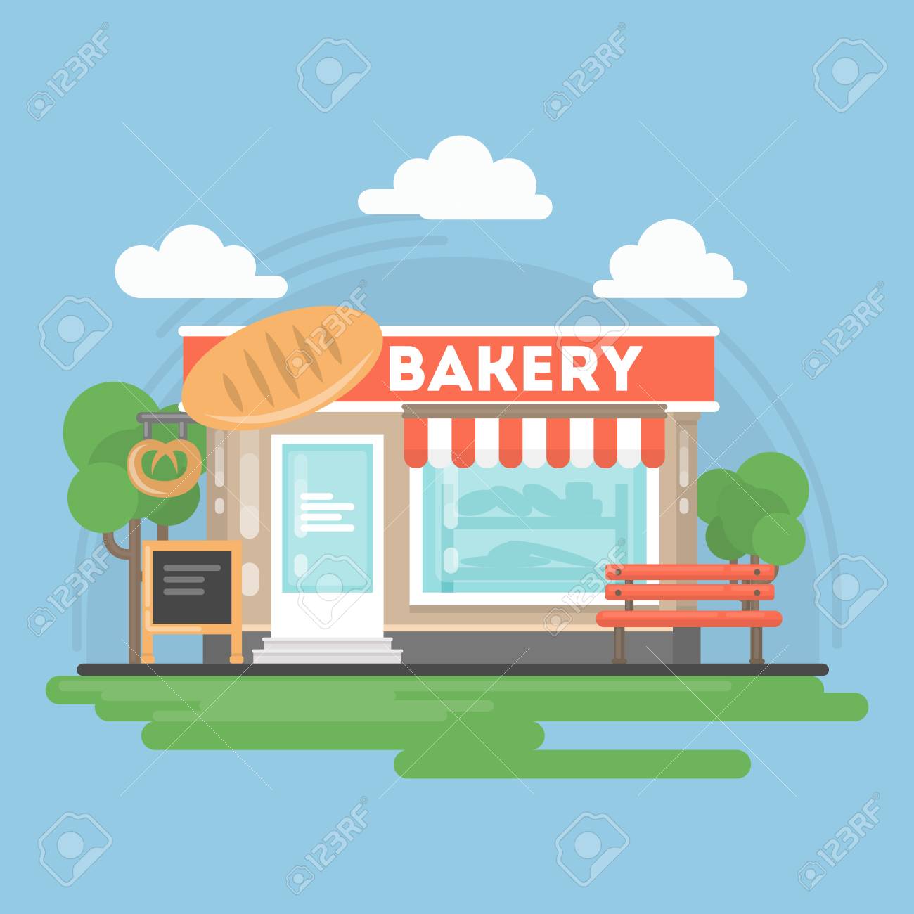 Bakery Shop Building With Landscape Storefront With Bakery Sig