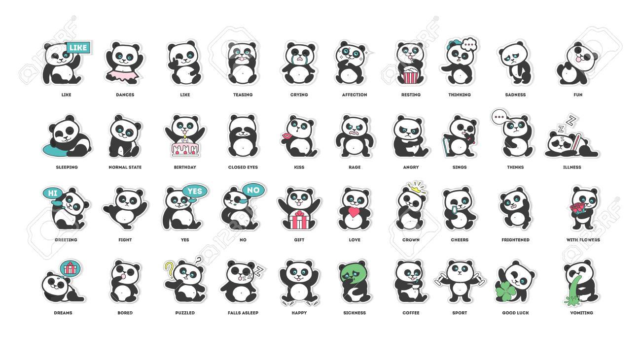 Cute Panda, Stickers Collection, In Different Poses, Different ...