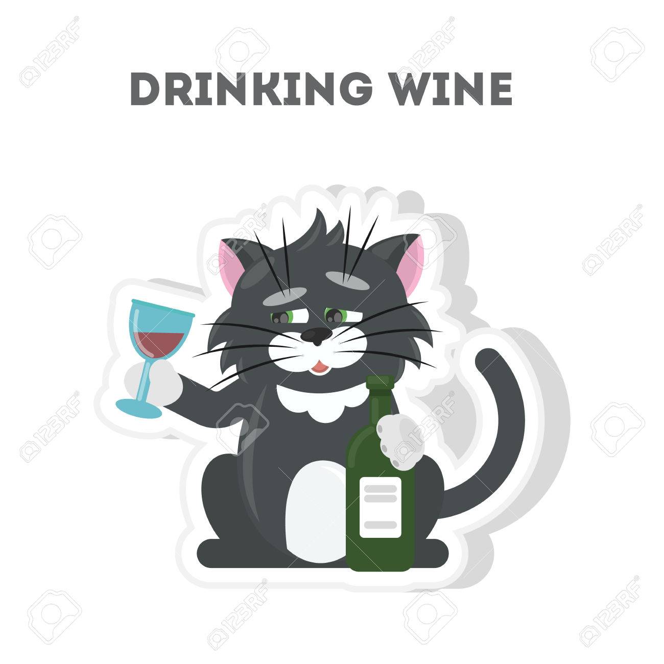 cat drinking wine