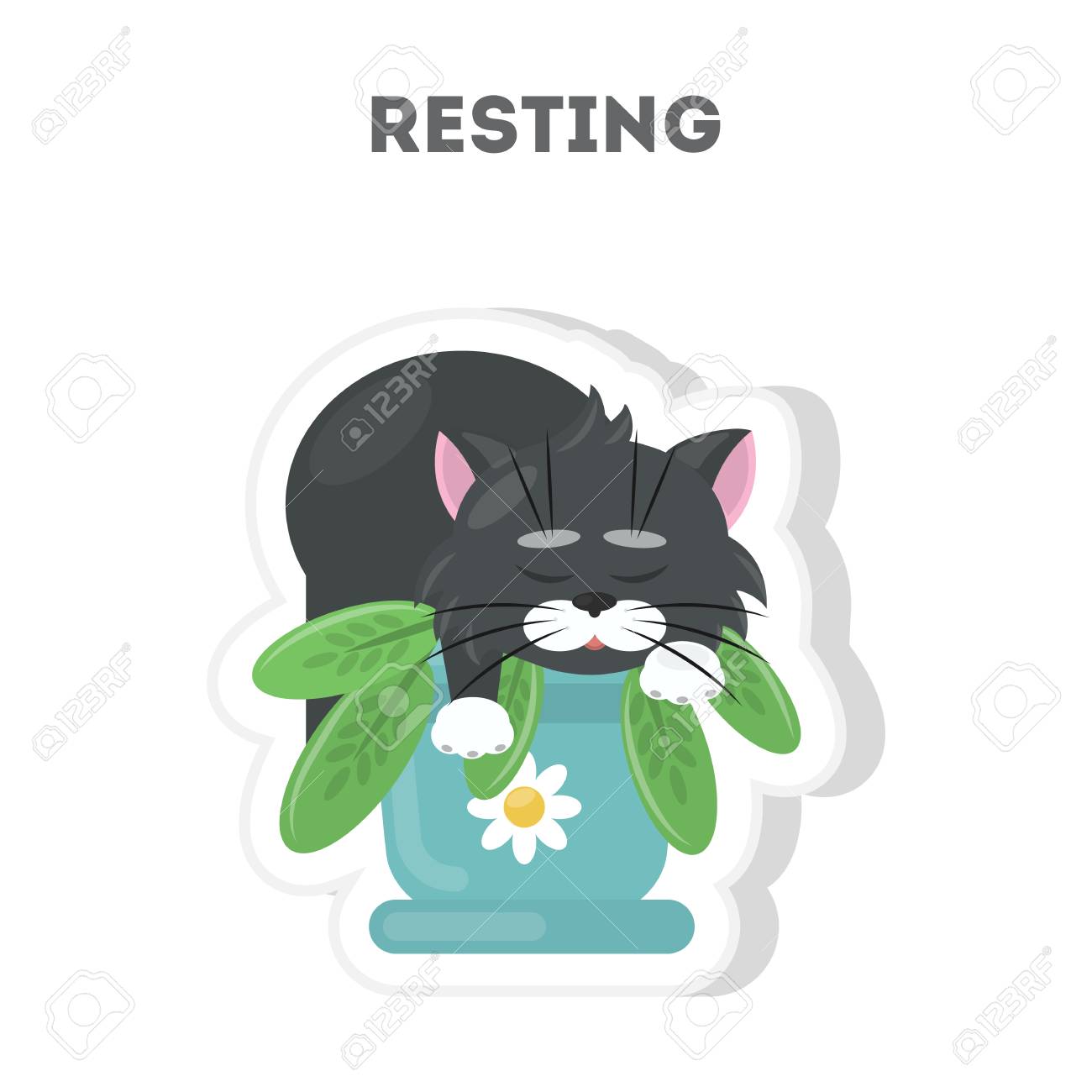 猫のシールを休んでいます 白い背景の上の分離のかわいいステッカー のイラスト素材 ベクタ Image