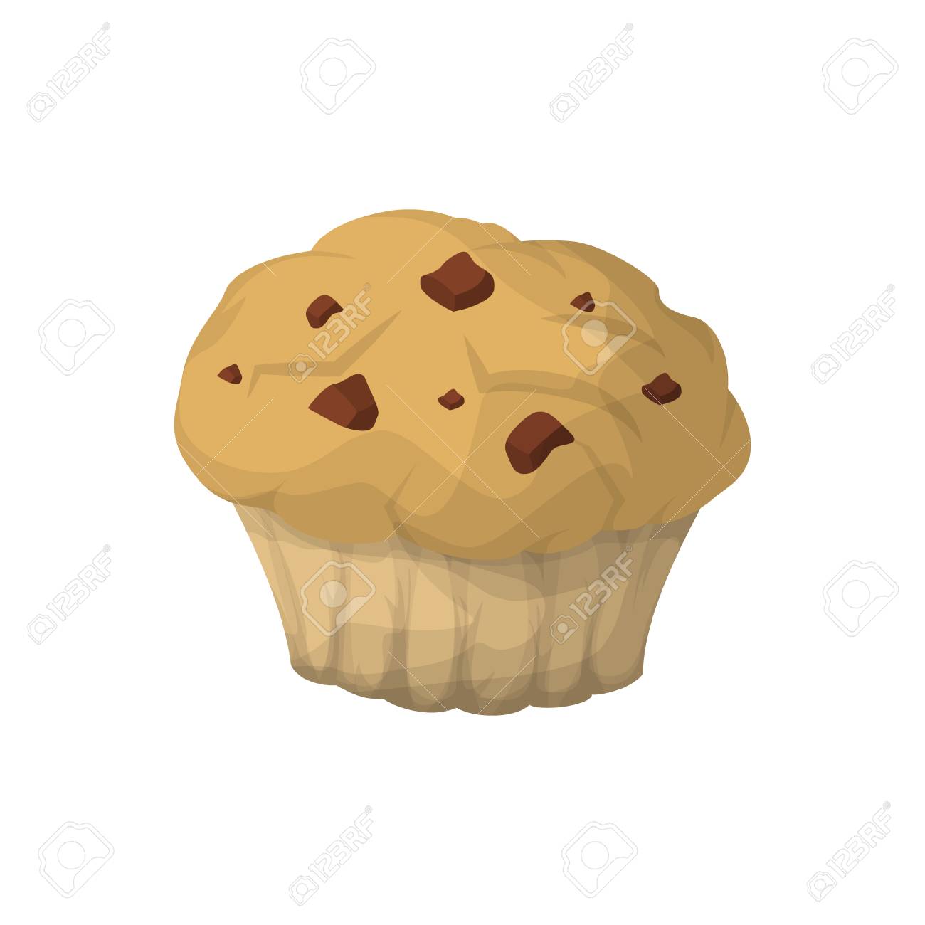 Isolated Breakfast Muffin With Chocolate Chips On White Background