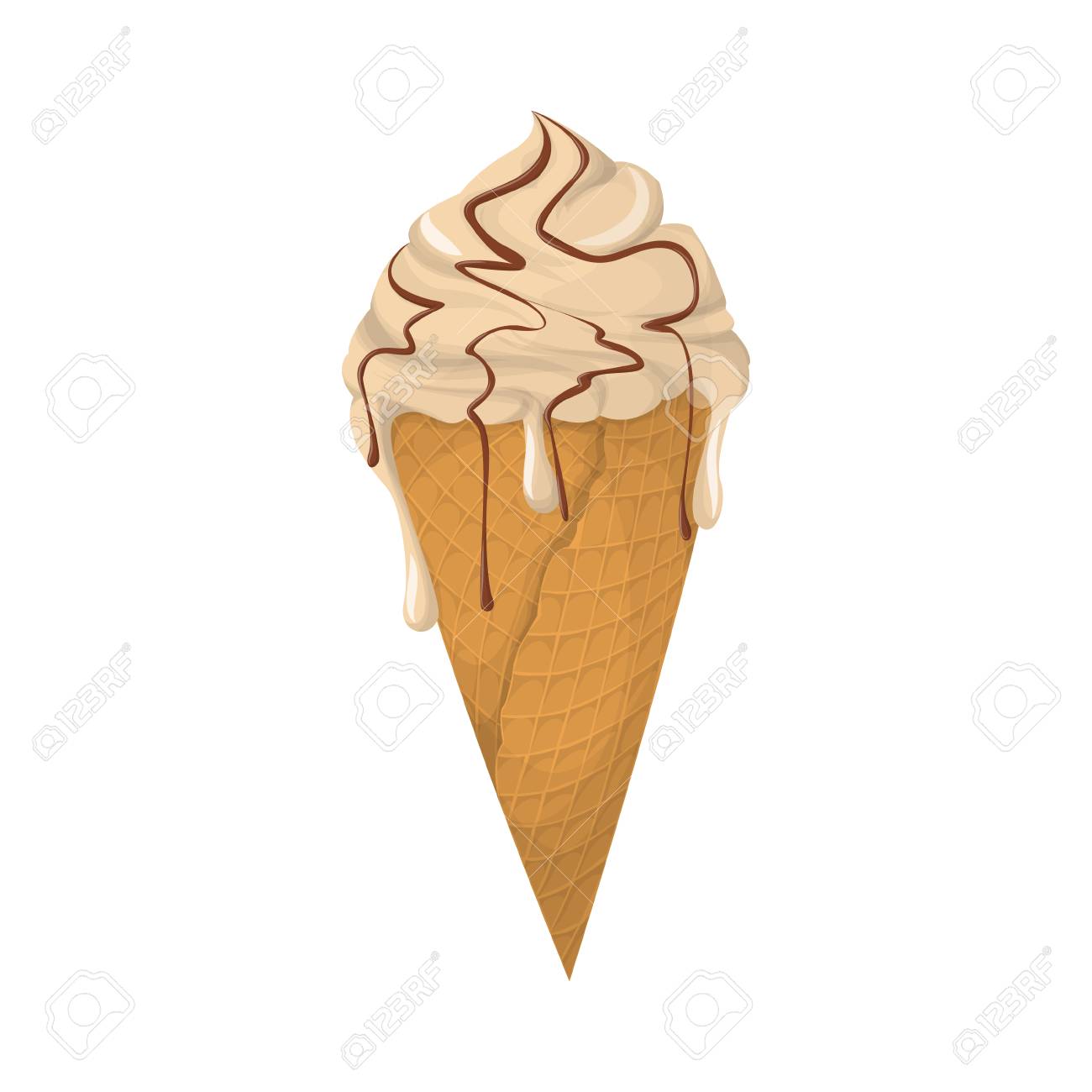 ホーン ワッフルにチョコレート ソースとバニラアイス クリームを分離しました のイラスト素材 ベクタ Image 8761