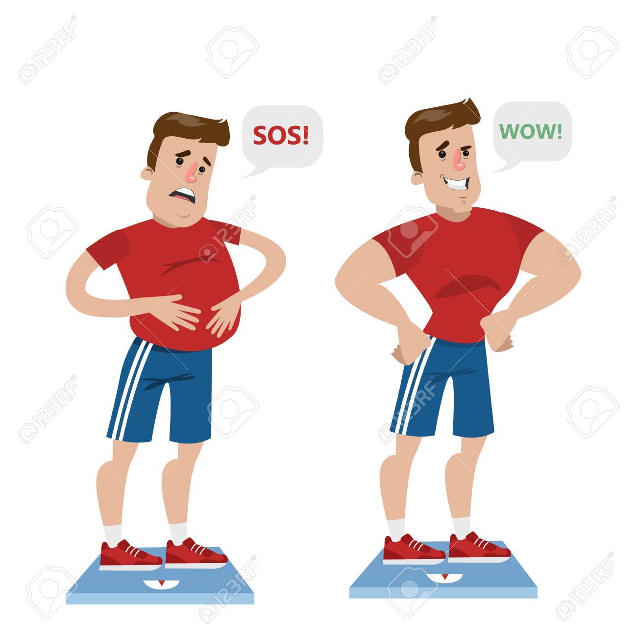 de gordo a delgado hombre gordo con obesidad en escala vs hombre