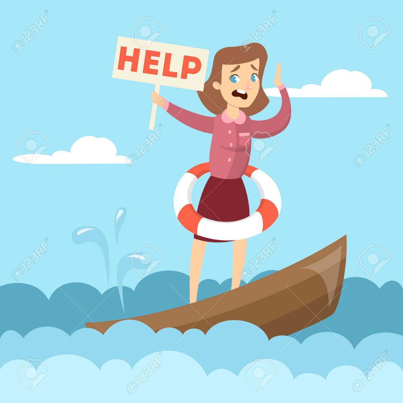 woman on boat with help sign royalty free cliparts vectors and helpsign
