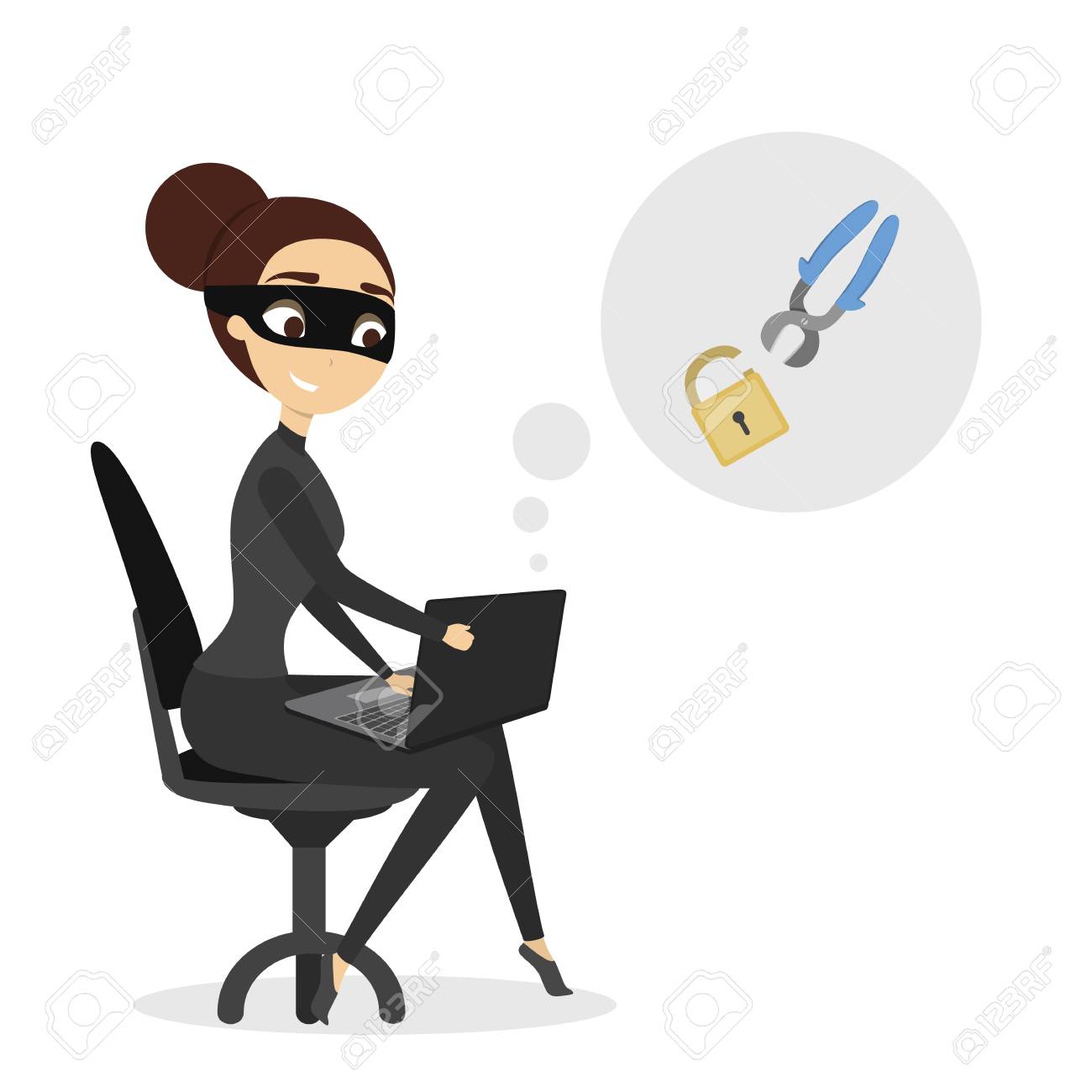 ロックを破ろうとする孤立した女性ハッカー のイラスト素材 ベクタ Image ロックを破ろうとする孤立した女性ハッカー のイラスト素材 ベクタ Image