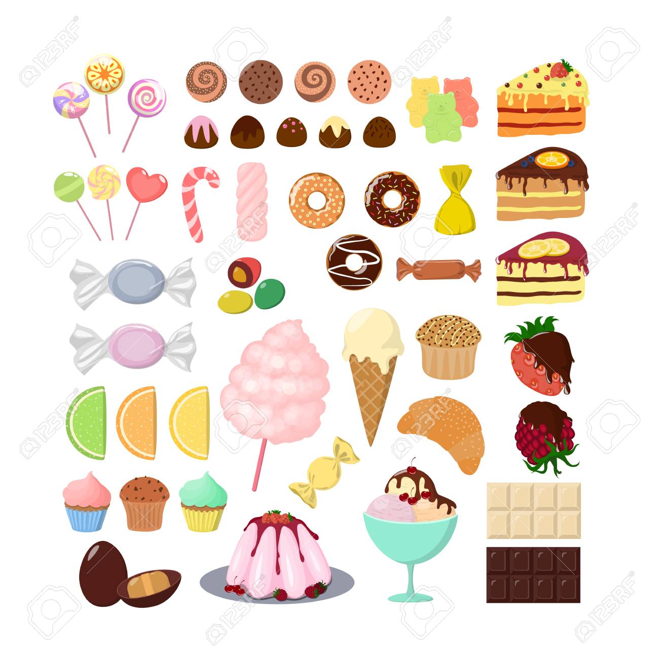 異なるスイーツセットイラスト のイラスト素材 ベクタ Image