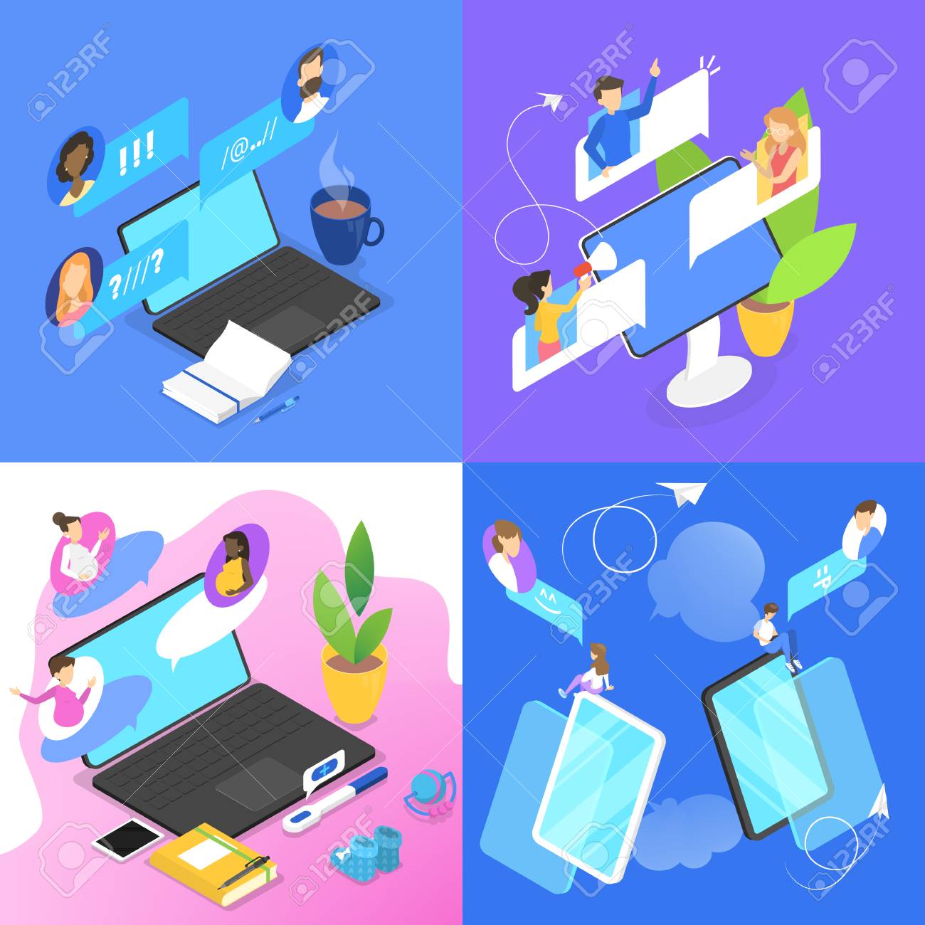 Premium Vector Group of friends chat and say hello when connected to the internet online chat group