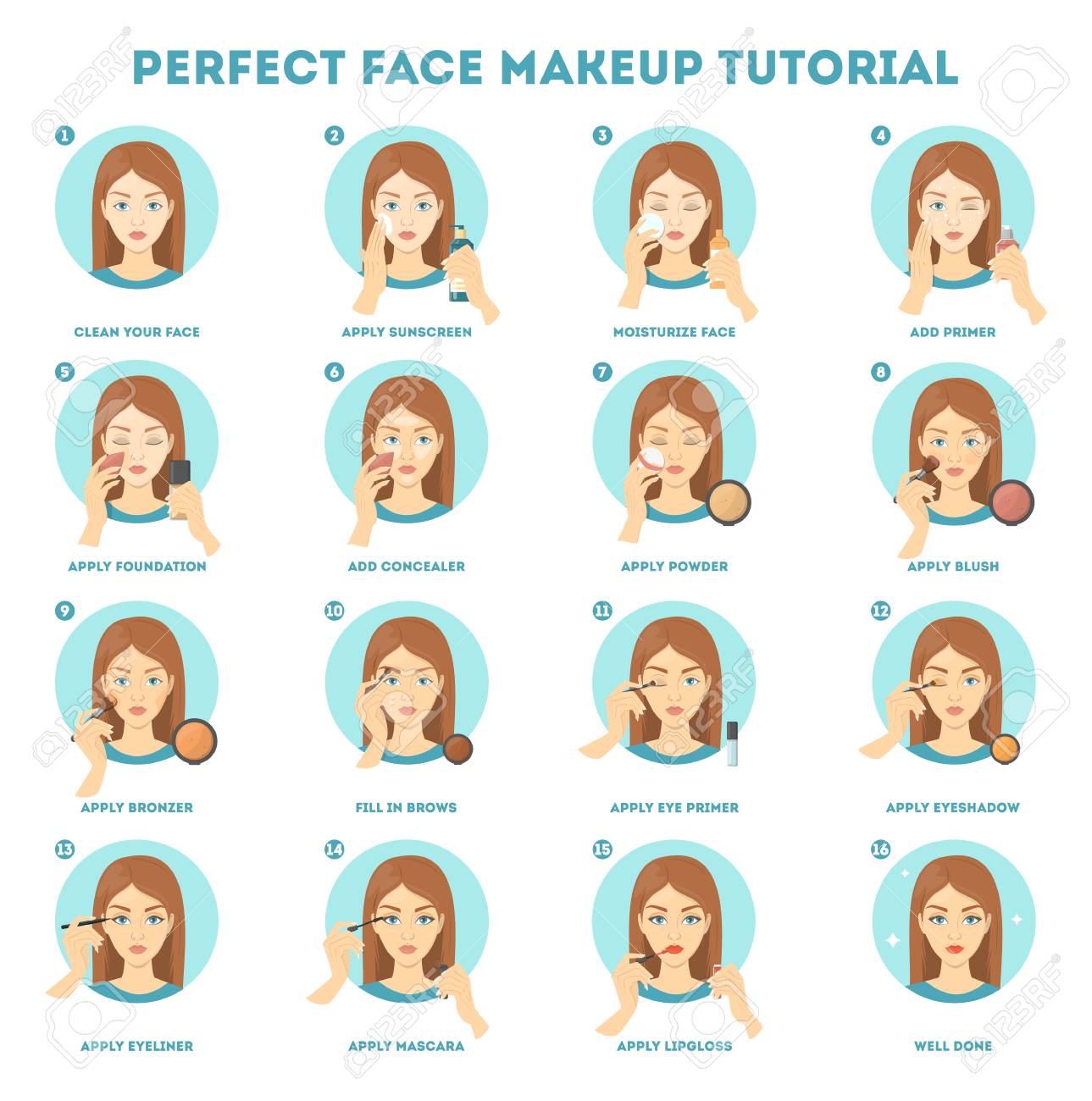 Face Makeup Tutorial For Woman Vector Illustration Stock Photo Picture And Royalty Free Image Image 112511962 face makeup tutorial for woman vector illustration