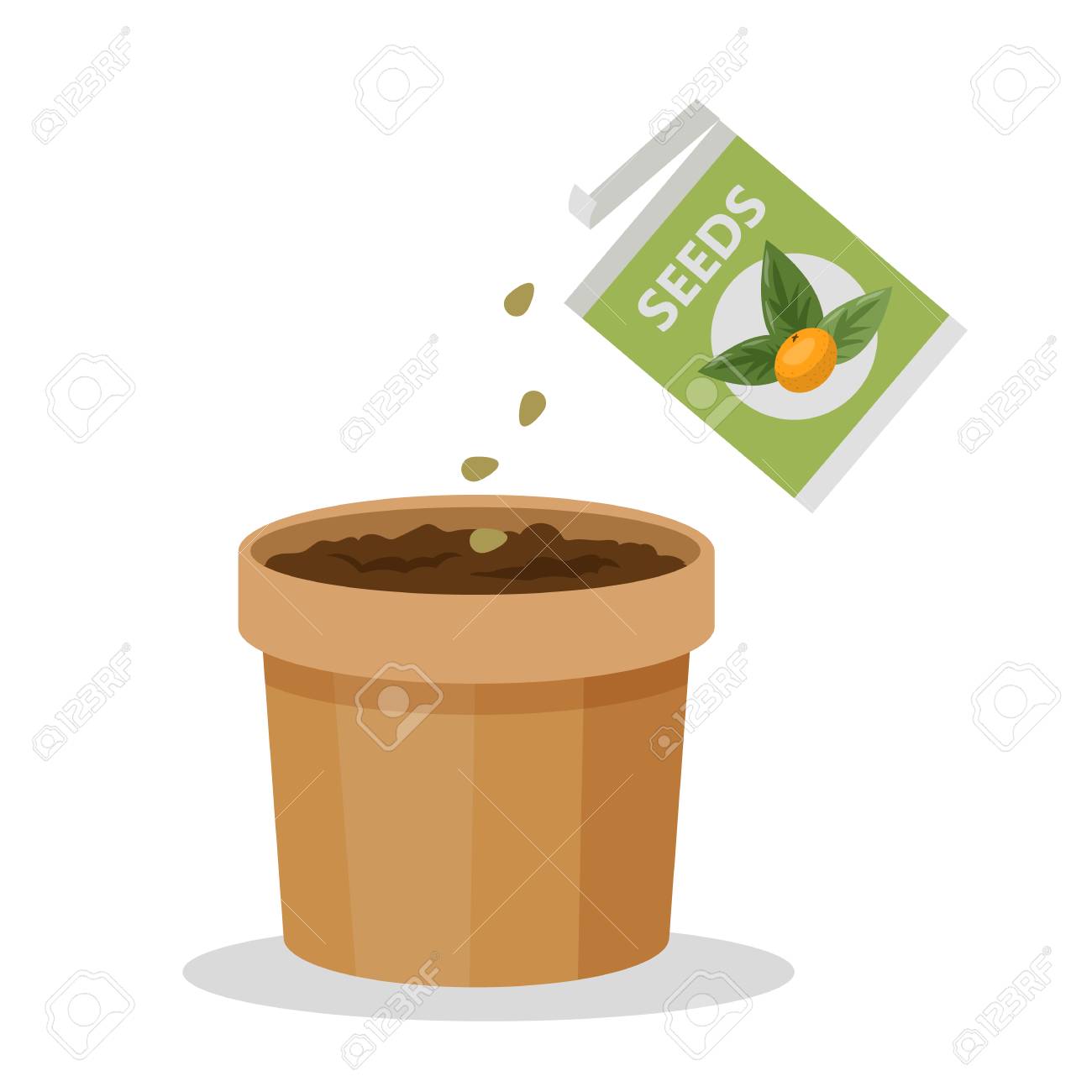 Growing A Plant In The Pot Putting Seed In The Soil Isolated Royalty Free Cliparts Vectors And Stock Illustration Image