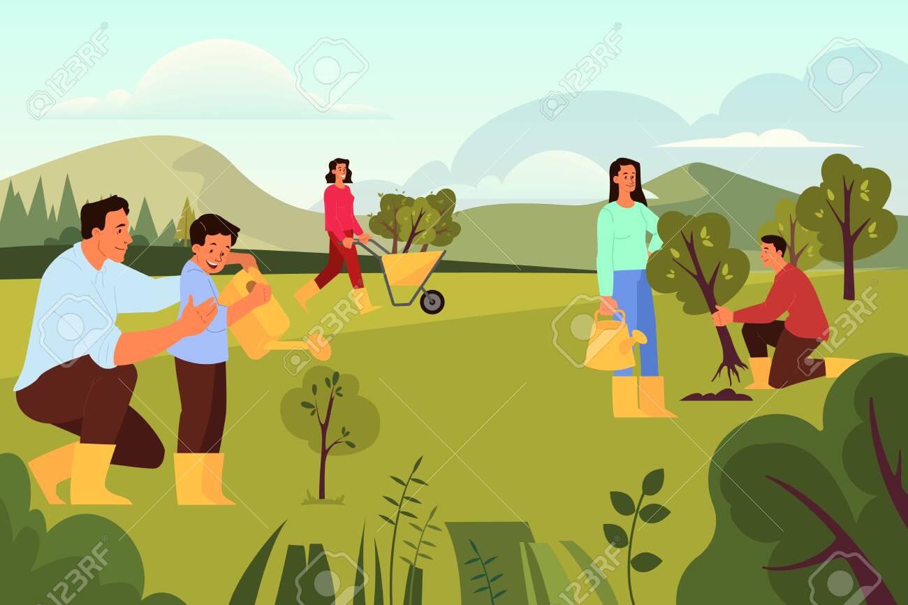 Volunteer Help People Idea. Charity Community Plant A Tree. Idea Of Care  And Humanity, Nature And Ecology Concept. Vector Illustration In Cartoon  Style Royalty Free SVG, Cliparts, Vectors, and Stock Illustration. Image, image size:1300x866