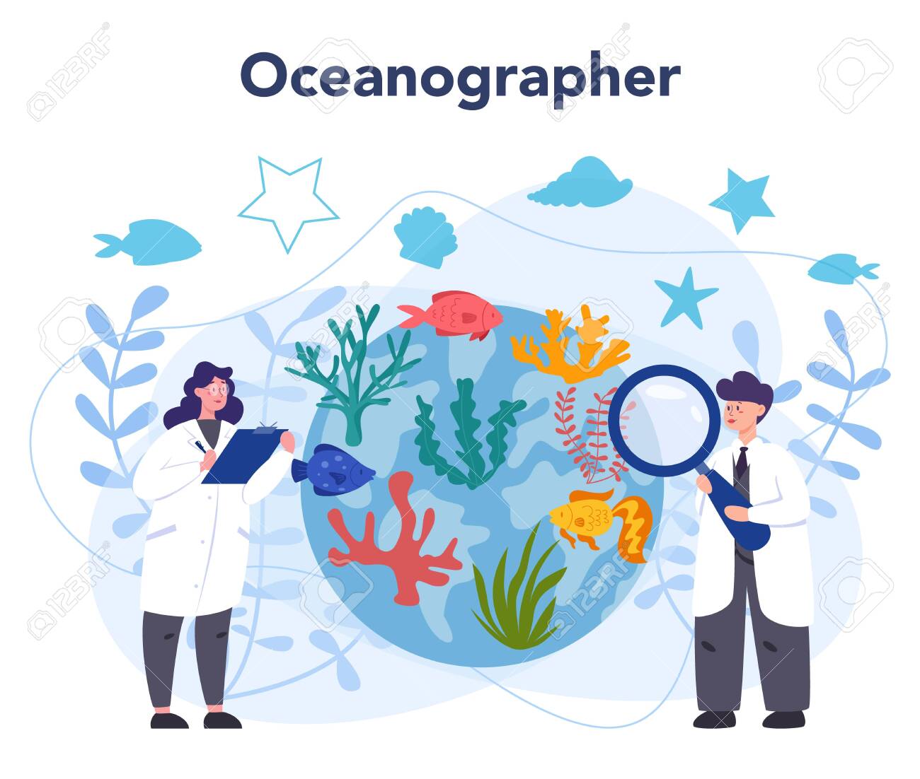 Oceanologist Concept. Oceanography Scientist. Practical Studying All  Aspects Of The World's Oceans And Seas, Including Their Physical And  Chemical Structure. Isolated Vector Illustration Клипарты, SVG, векторы, и  Набор Иллюстраций Без Оплаты Отчислений.