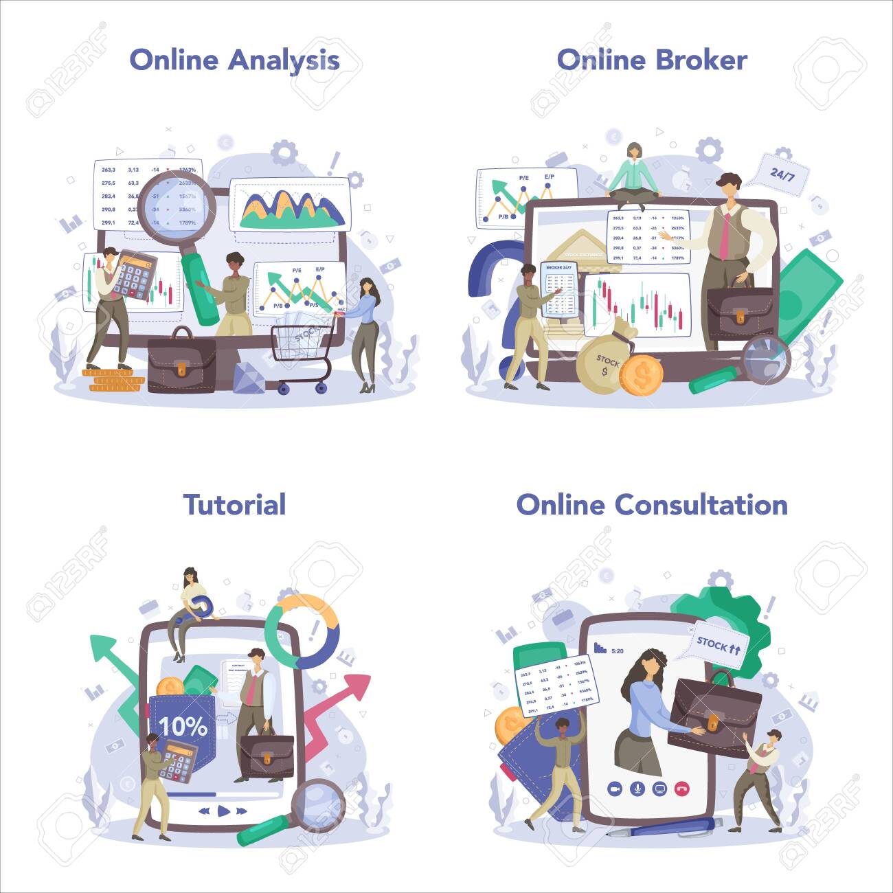 Financial Broker Online Service Or Platform Set Income Investment Royalty Free Cliparts Vectors And Stock Illustration Image