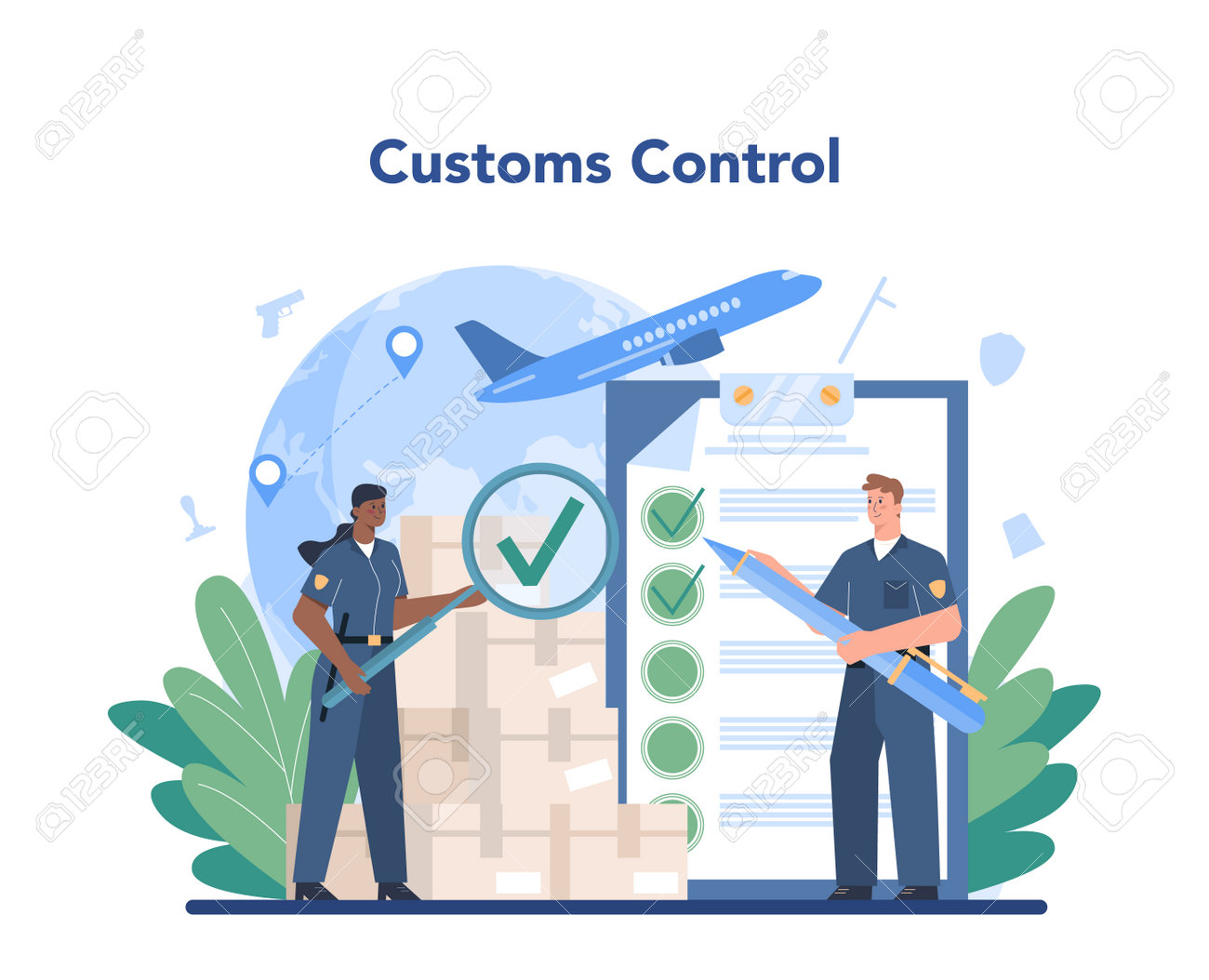 Customs Officer Concept Passport Control At The Airport Royalty Free Cliparts Vectors And Stock Illustration Image 160567912