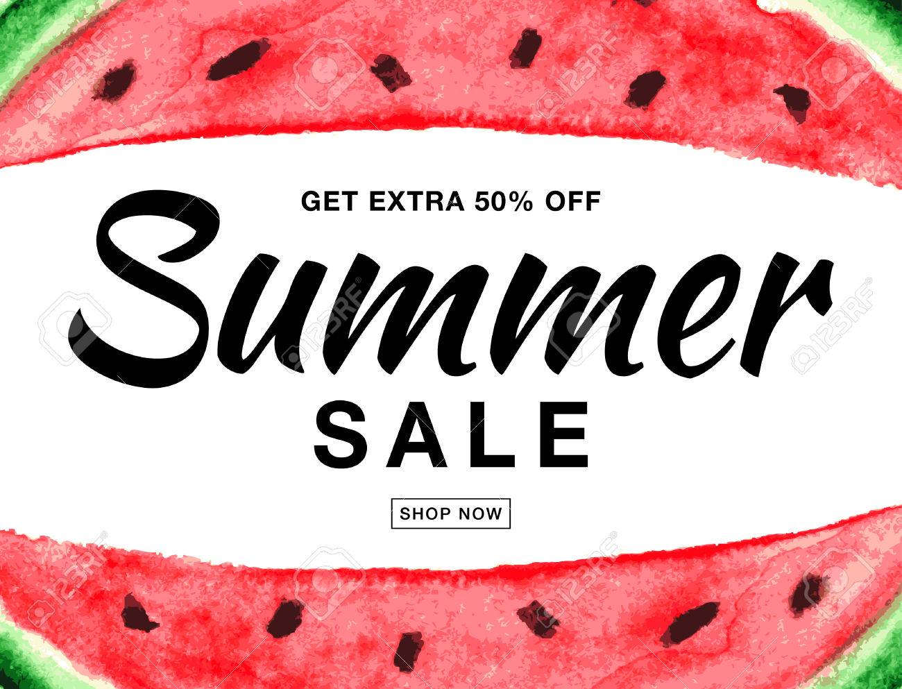 summer sale template vector banner with watercolor watermelon