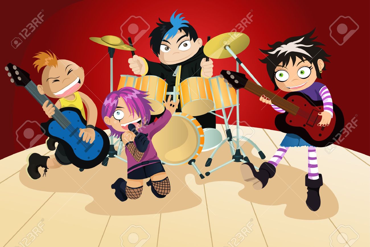 ロック バンドの 4 人の子供のベクトル イラストのイラスト素材 ベクタ Image ロック バンドの 4 人の子供のベクトル イラストのイラスト素材 ベクタ Image