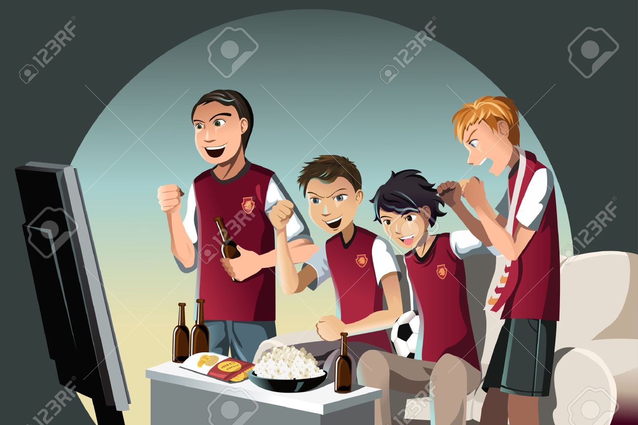 A vector illustration of soccer fans watching the game on the television - 12948631 A vector illustration of soccer fans watching the game on the television - 12948631