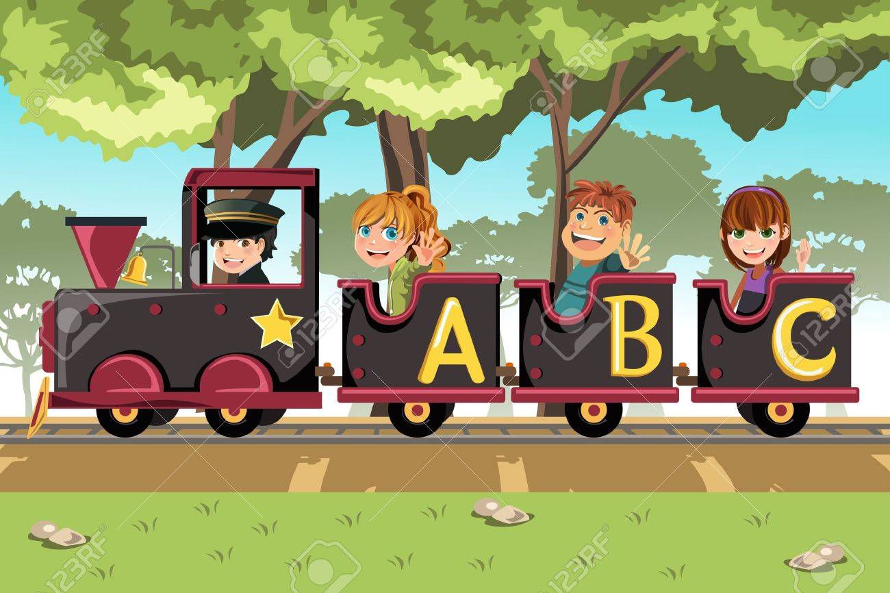 A vector illustration of a group of kids riding an alphabet train - 13319859 A vector illustration of a group of kids riding an alphabet train - 13319859