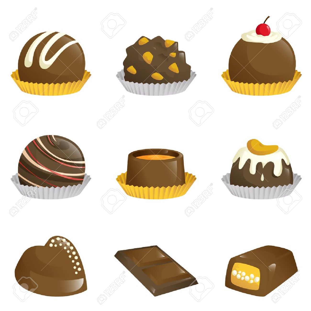 さまざまな種類のチョコレートのアイコンの図のイラスト素材 ベクタ Image