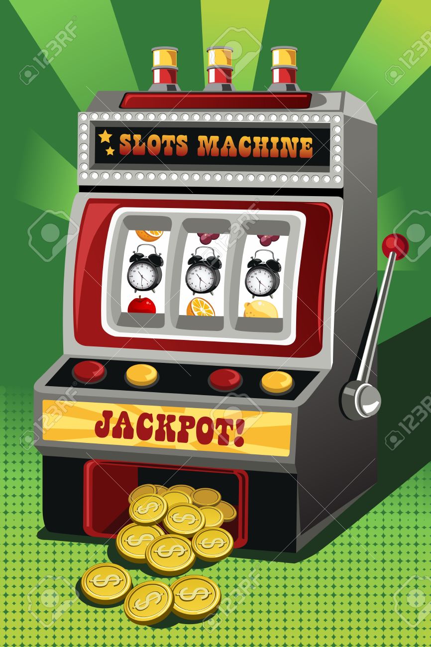 ジャック ポットは、3 つのクロックを示すスロット マシンのイラストを