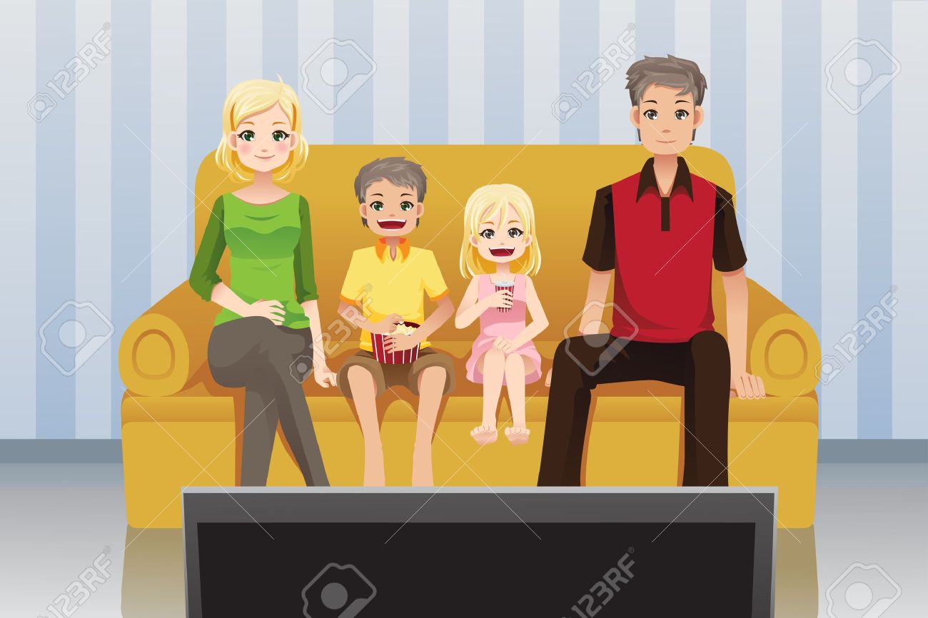 テレビ映画 自宅で家族のベクトル イラストのイラスト素材 ベクタ Image