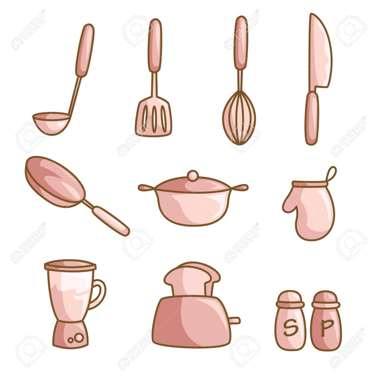 A Vector Illustration Of A Set Of Cooking Utensils Royalty Free SVG,  Cliparts, Vectors, and Stock Illustration. Image 16212825., image size:1300x1300