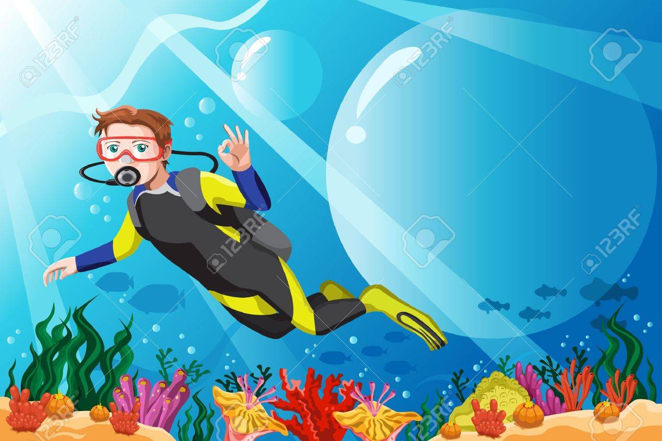 海でのダイビング スキューバ ダイビングのイラスト のイラスト素材 ベクタ Image