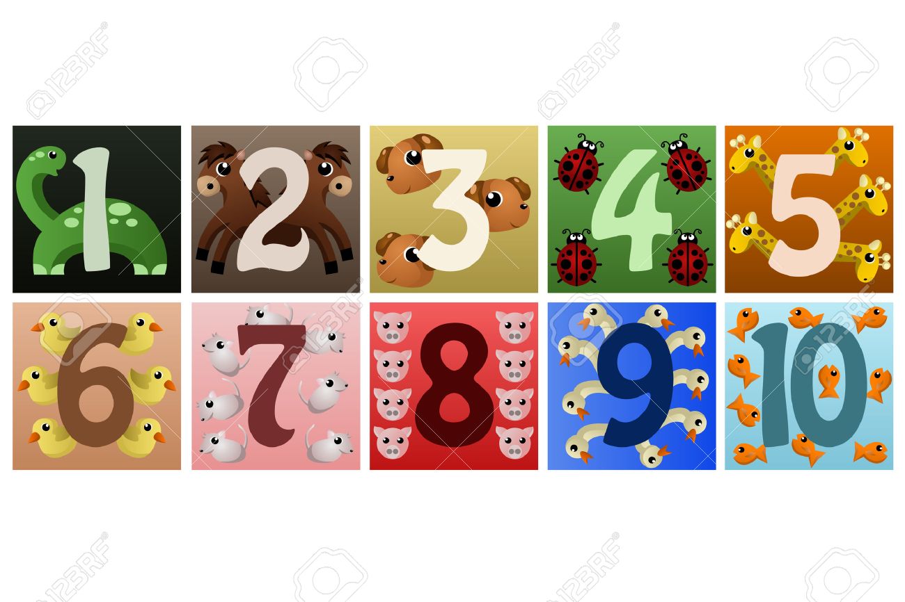 かわいい動物と数字のセットのベクトル イラスト のイラスト素材 ベクタ Image