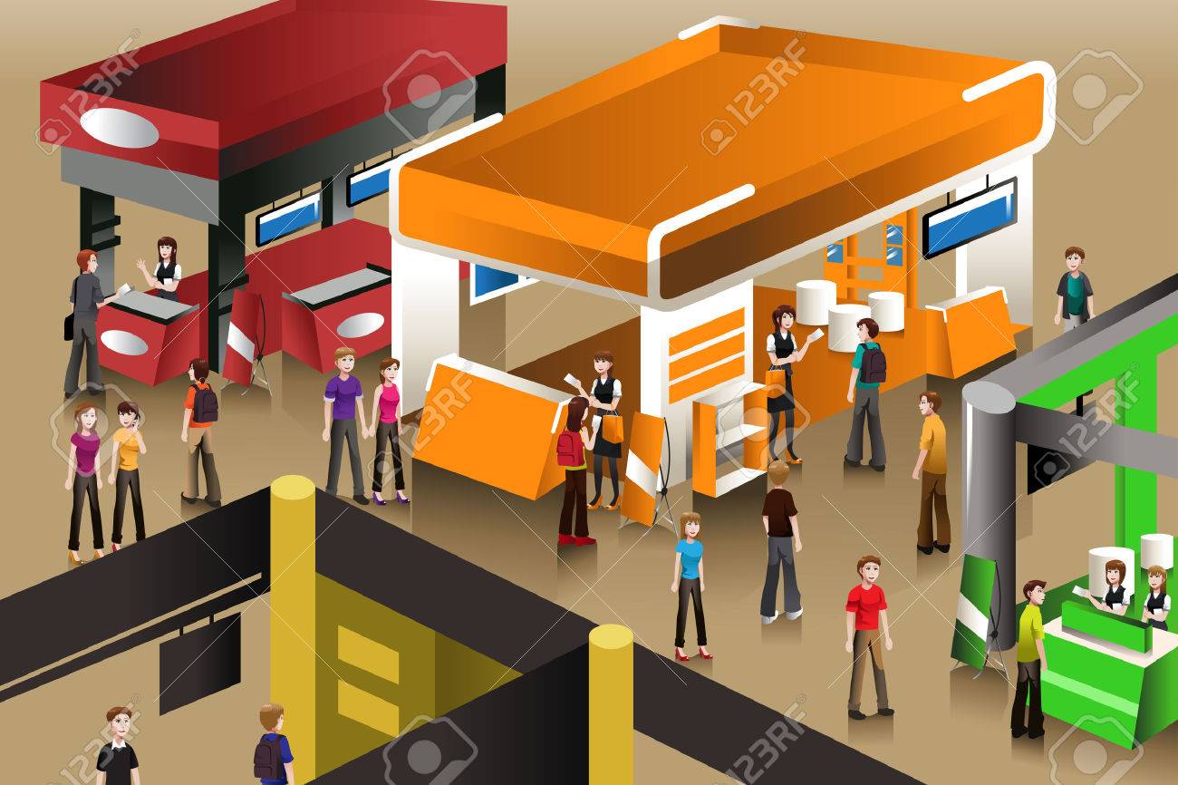 A vector illustration of peoples looking at an exhibition booths - 25243911 A vector illustration of peoples looking at an exhibition booths - 25243911